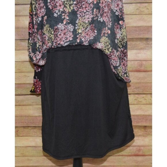 Nina Leonard Black Floral Boho Long Bell Sleeve Knee Length Dress Plus Size 2X - Picture 9 of 12